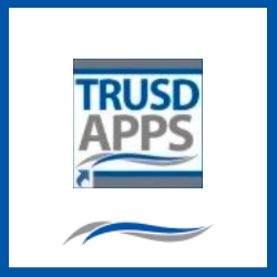 TRUSD APPS icon. Blue, grey, and white.